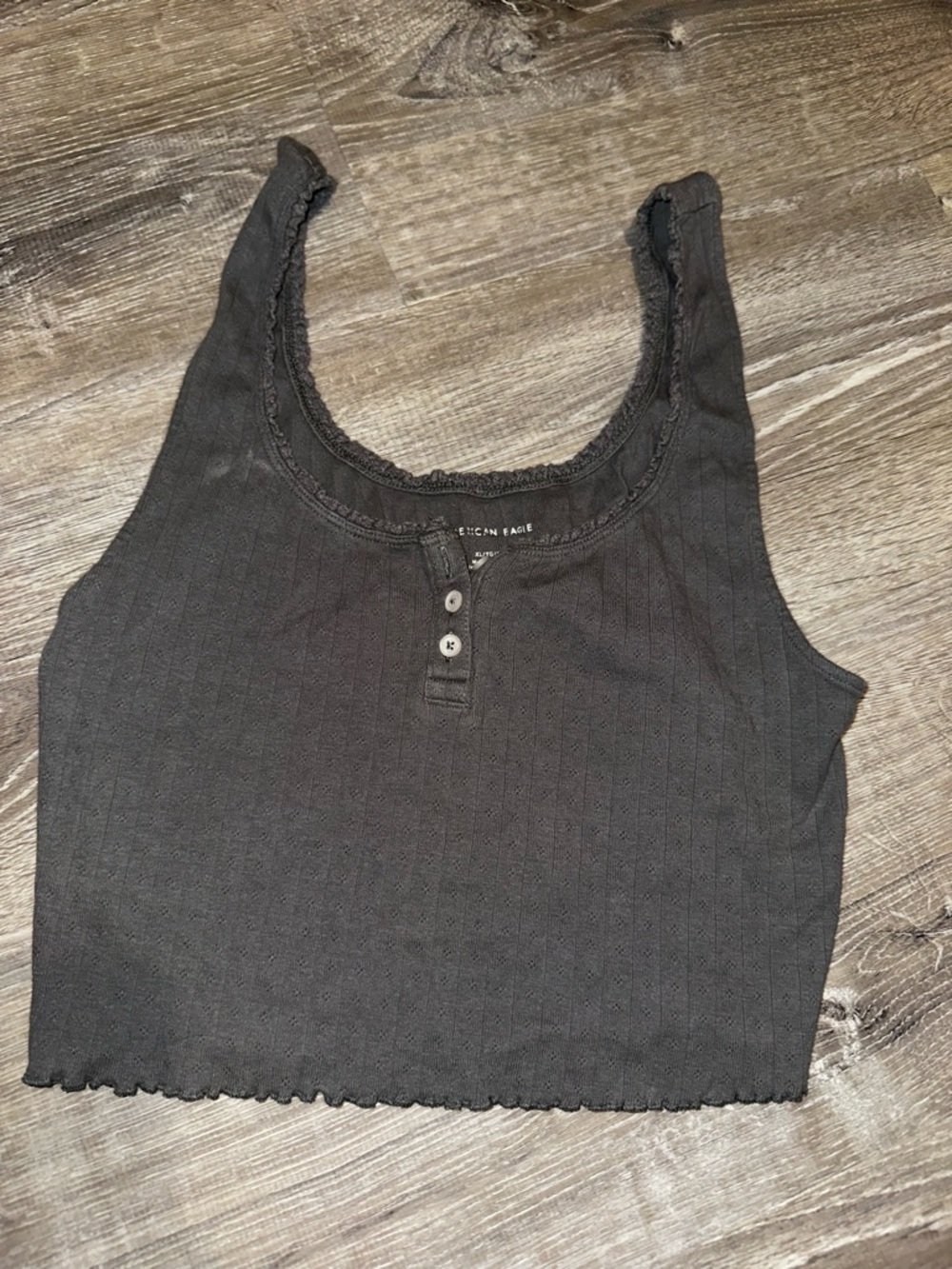 American Eagle Outfitters Dark Brown Ribbed Button-Front Crop Tank